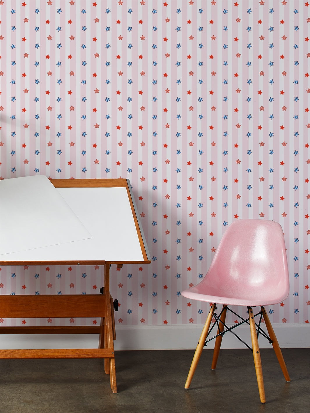 Stars and Stripes Removable Vinyl Wallpaper By Fisher-Price - Pink