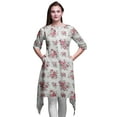 thumbnail image 1 of Bimba Kurti Asymétrique à Imprimé Floral Feuilles Blanches et Bégonias pour Femmes Robe d'Été Indienne Tunique Moyen, 1 of 6