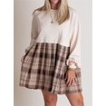 thumbnail image 4 of SUNSIOM Robe T-shirt Courte d'Automne pour Femmes à Manches Longues, Col Rond, Imprimé à Carreaux, Robe Patchwork, 4 of 9