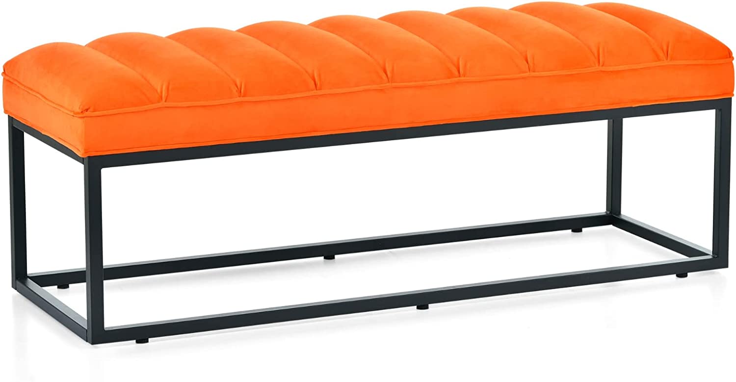 FIRLZY 53 Inch Bedroom End of Bed Bench with Metal Base Tufted Entrance Upholstered Bench for