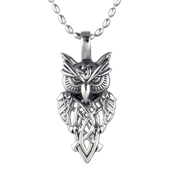 ZMY Home Stainless Steel Necklace - Viking Owl Pendant with Runic Symbol - Nordic Mythology Design Jewelry