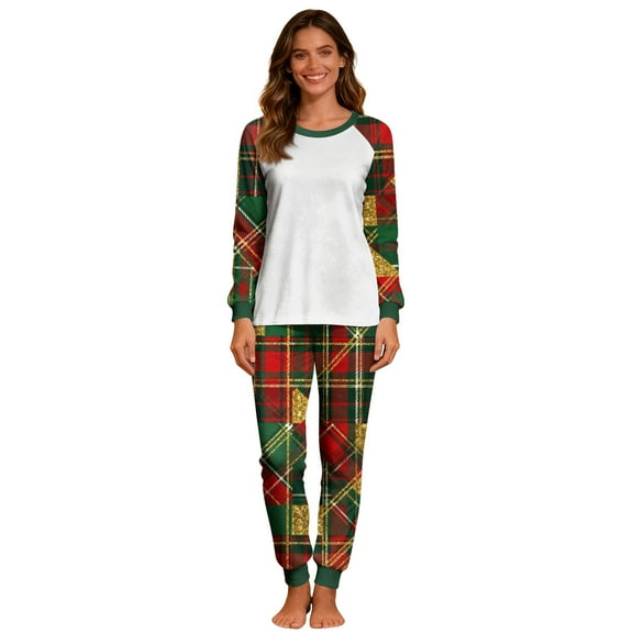 Womens Xmas Pajama Set Long Sleeve Shirt and Plaid Pants with Pocket Casual Christmas Sleepwear Cozy Nightwear Loose Fit Pjs Cute Holiday Lounge Wear