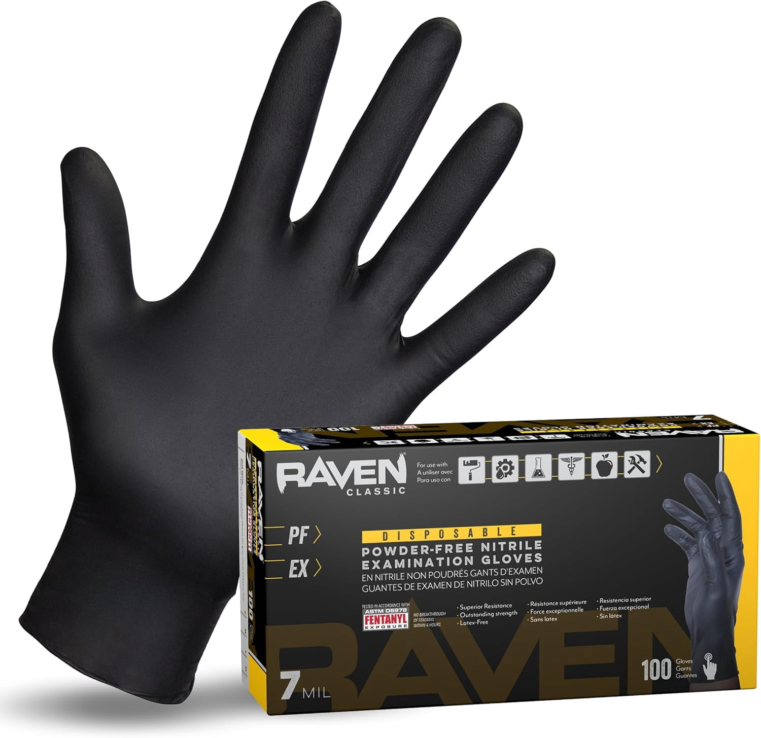 Raven 66518, 7 mil Nitrile Exam Grade Gloves, Powder Free, Large