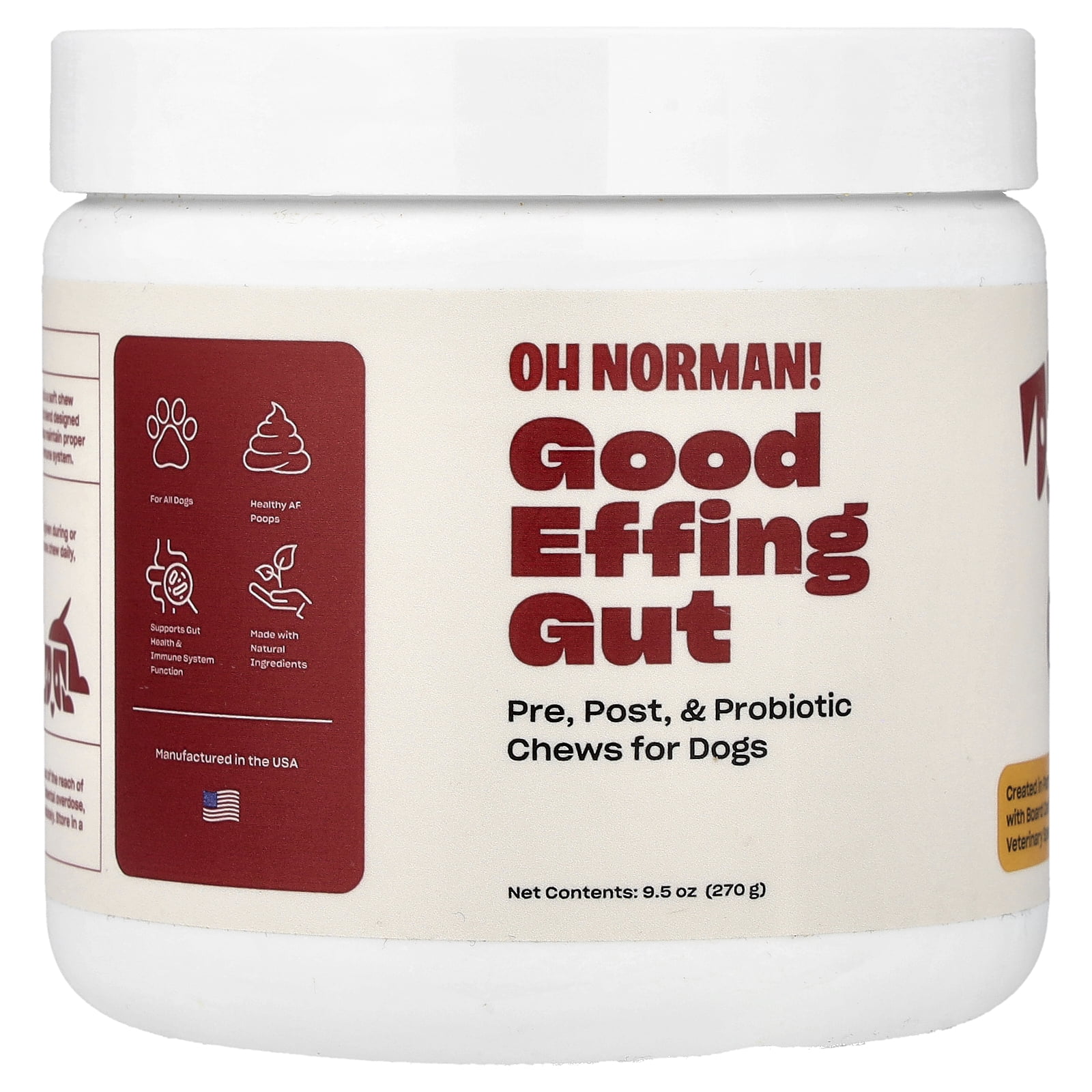 Oh Norman Good Gut, Pre, Post, & Probiotic Chews for Dogs, 90 Soft Chews, 9.5 oz (270 g)