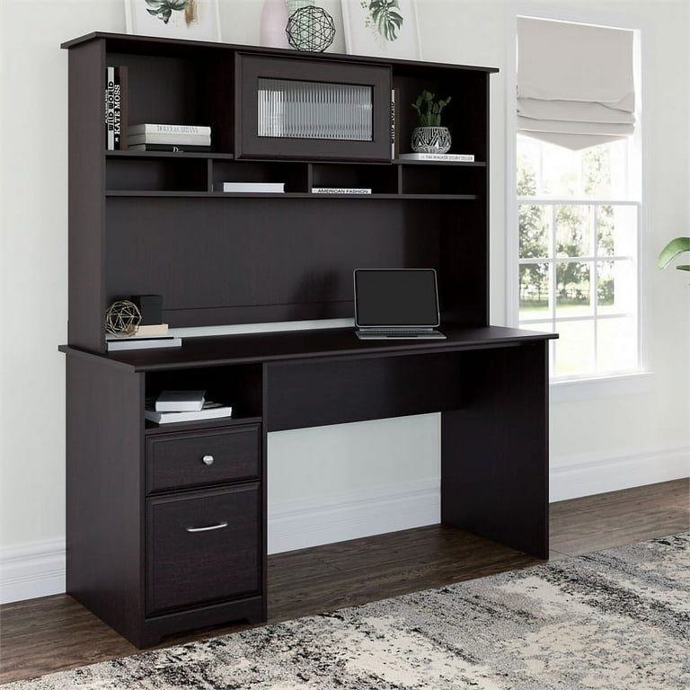 Espresso computer desk with hutch outlet