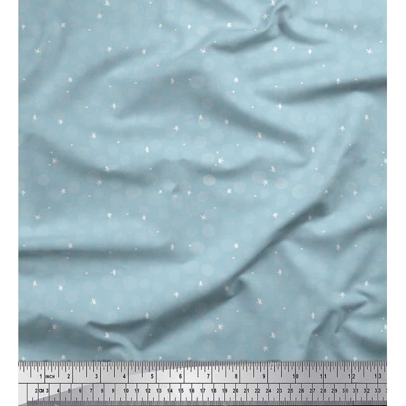 Soimoi Blue Silk Fabric Asterisk & Polka Dots Decor Fabric Printed Yard 42 Inch Wide