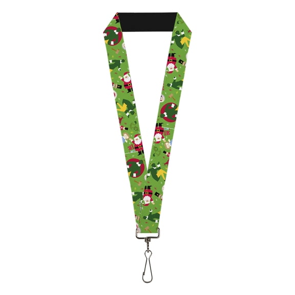 Elf Lanyard, Elf Buddy the Elf Poses and Holiday Icons Green Multi Color, Elastic