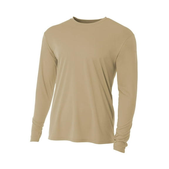 A4 Cooling Performance Long Sleeve Crew For Men in Sand | N3165