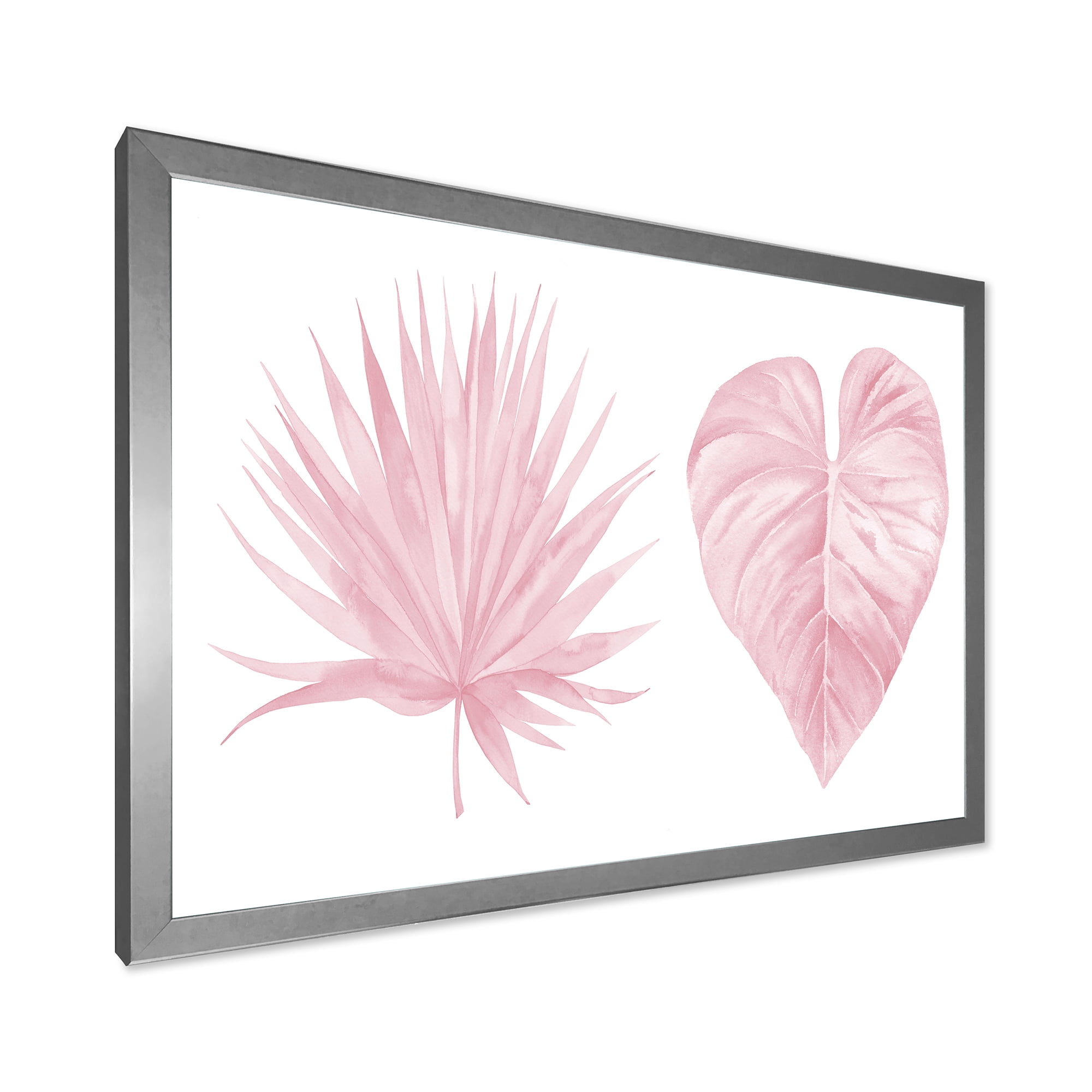 Designart 'Tropical Pink Watercolour Leaves On White II' Shabby Chic Framed Art Print