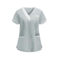 thumbnail image 6 of Riecok Nursing Uniform for Women V Neck Short Sleeve Tops and Elastic Waist Pant Solid Casual 2 Piece Workwear, 6 of 9