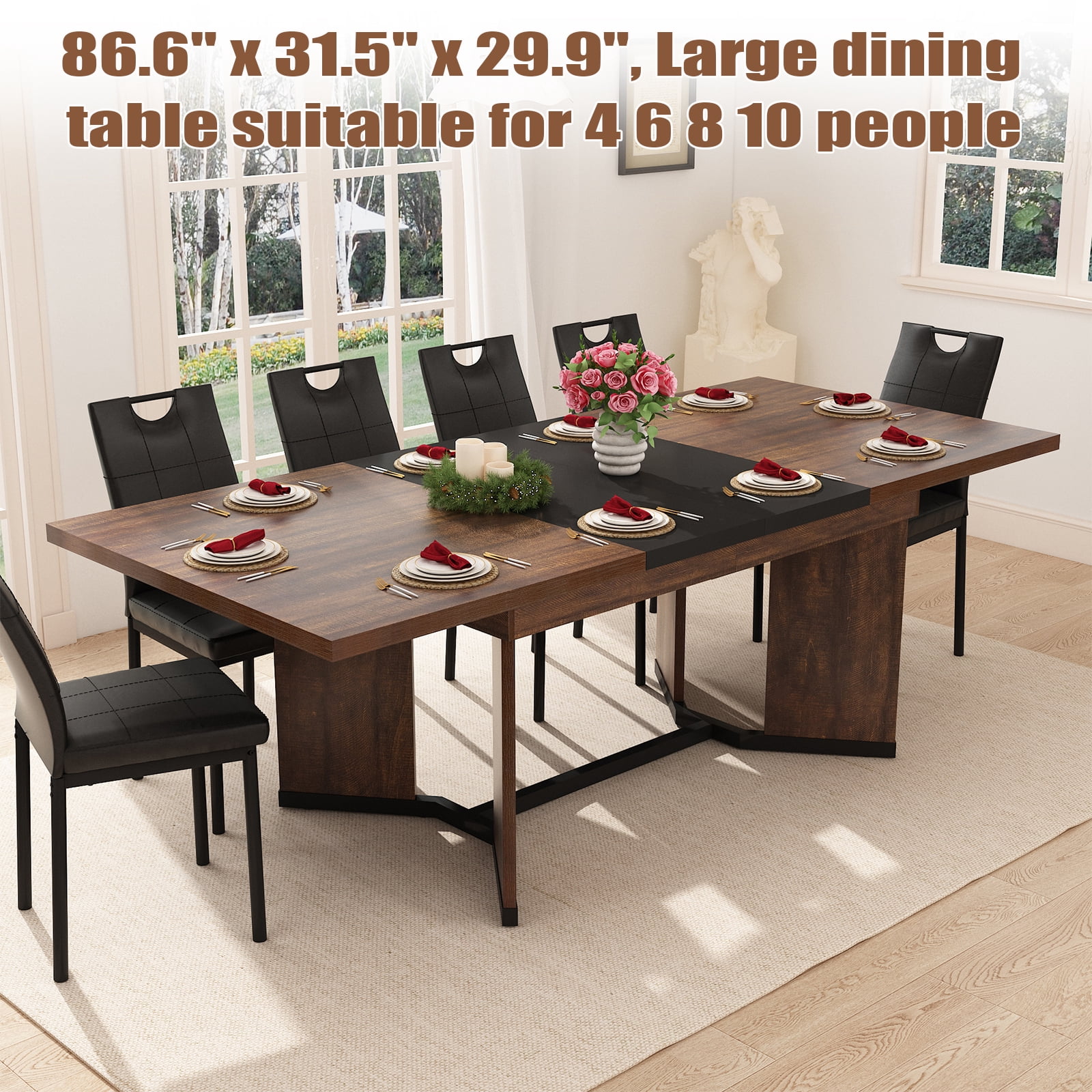 Blotout Extendable Dining Table for 6-10 Person, 59'' to 86.6'' Modern Farmhouse Wooden Kitchen Table, Rectangle Expandable Dining Room Table, Large Expanding Table (Rustic Brown)