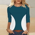 thumbnail image 5 of JTZGDY Color Block Tops for Women Dressy Casual 3/4 Length Sleeve 3D Novelty Pattern Printed Crewneck Graphic T-Shirts Loose Oversized Basic Tunic Blouse for Leggings Light Blue#01 S, 5 of 10