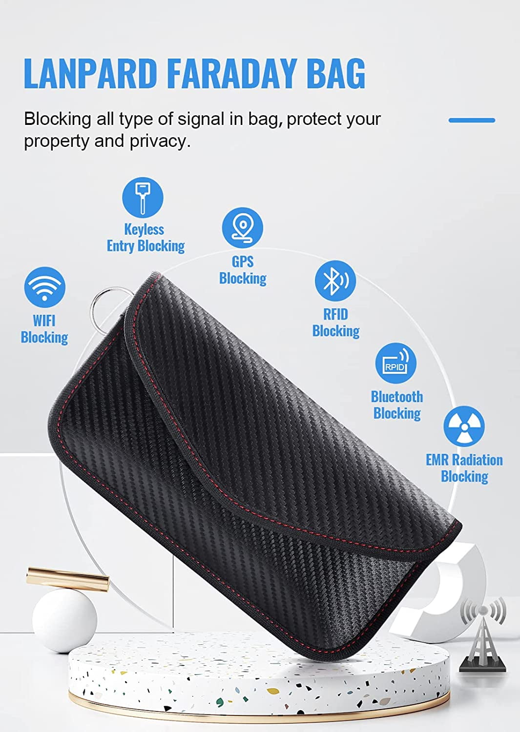  lanpard Faraday Bag for Phones and Car Keys, 2 Pack RFID Signal  Blocking Bag, Carbon Fiber Material Shielding Case for Cell Phone Privacy  Protection & Key Fob, Anti-Tracking Anti-Hacking Case Blocker 