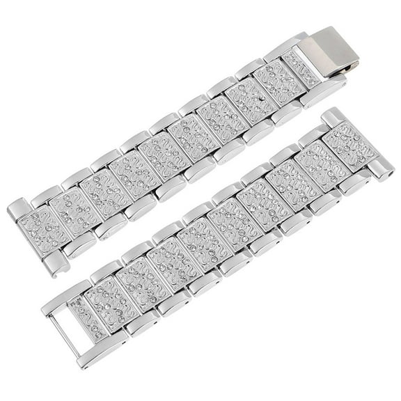 COSMOBETTY Rhinestone Watch Strap Watchband Silver Metal Durable 17.00X2.20X0.50 in 1Pcs