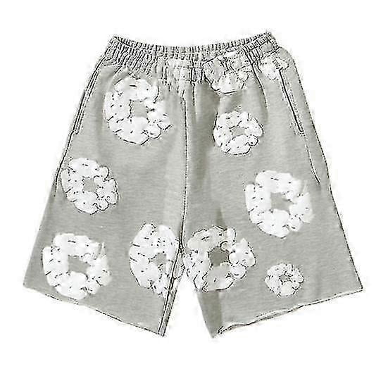 Summer Men Shorts Flower Print Drawstring Elastic Waist Loose Pockets Pleated Vacation Beach Sport Casual Homewear Short Pants 26s