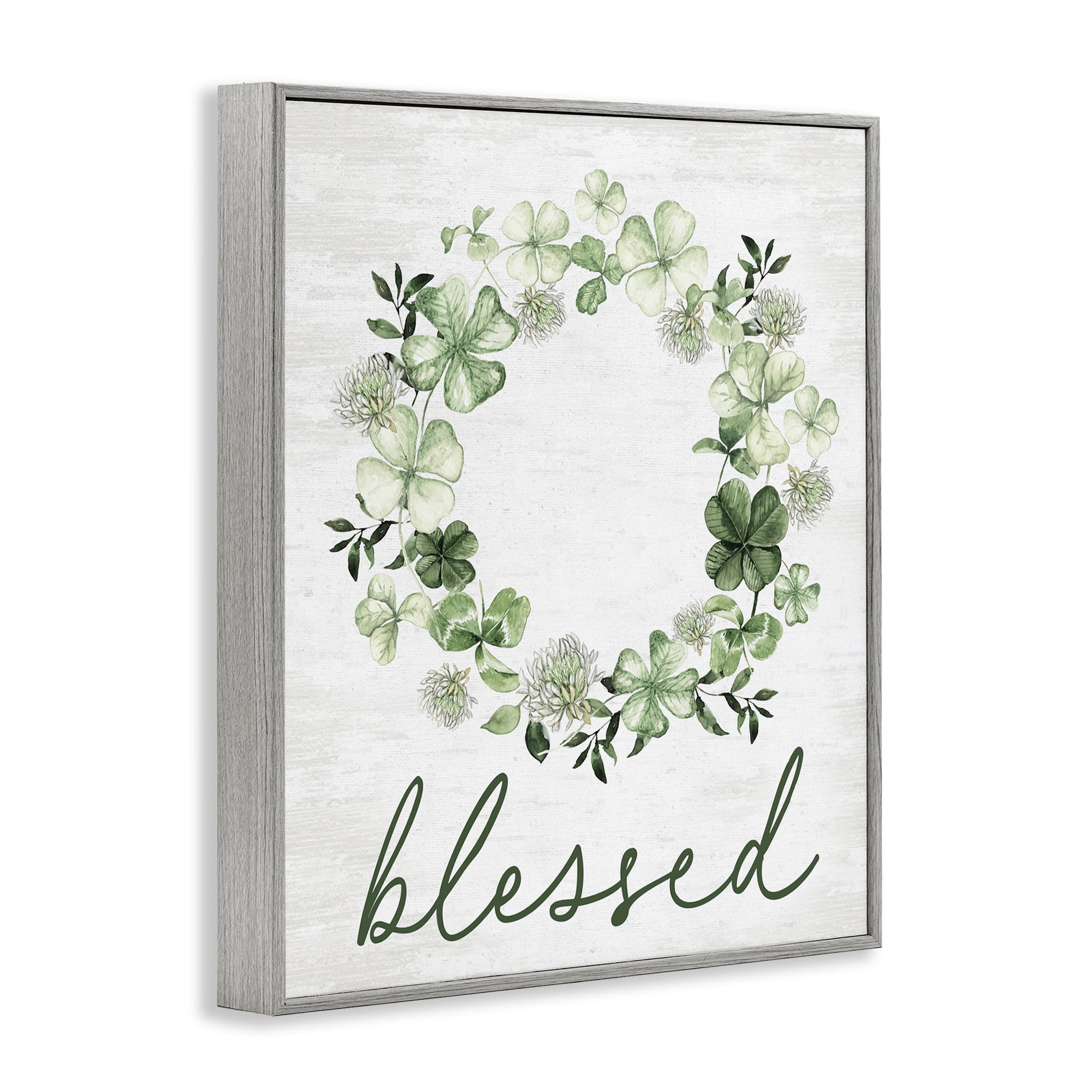 Stupell Industries Blessed Clover Wreath Botanical & Floral Painting Gray Framed Art Print Wall Art, 16 x 20