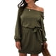 thumbnail image 2 of Vestido suéter corto con cintura anudada, jersey de manga larga para mujer, vestido con cuello barco y hombros descubiertos, vestido tipo túnica holgado de gran tamaño, innovación moderna, 2 of 6