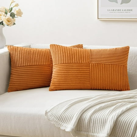 

MIULEE Burnt Orange Corduroy Pillow Covers Pack of 2 Boho Decorative Spliced Throw Pillow Covers Soft Solid Couch Pillowcases Cross Patchwork Textured Covers for Living Room Bed Sofa 16x16 inch