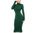 thumbnail image 2 of Hamky Robe Moulante Robe à Col Montant Robe Maxi Femmes Mode Ajustée Robe Longue à Col Montant Robe à Manches Longues Robe de Couleur Robe à Manches Longues Robes pour Femmes Robe Verte m, 2 of 8