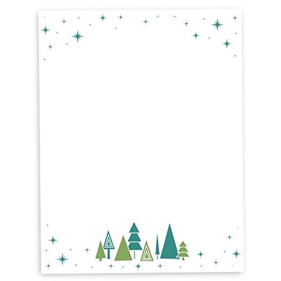 Pine Trees & Stars Christmas Holiday Stationary - 60 Sheets - Made on Premium Stock