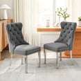 thumbnail image 2 of Velvet Dining Chairs Set of 6, Upholstered Tufted Dining Chairs with Stainless Steel Legs & Pull Ring for Dining Room, Living Room, 2 of 6