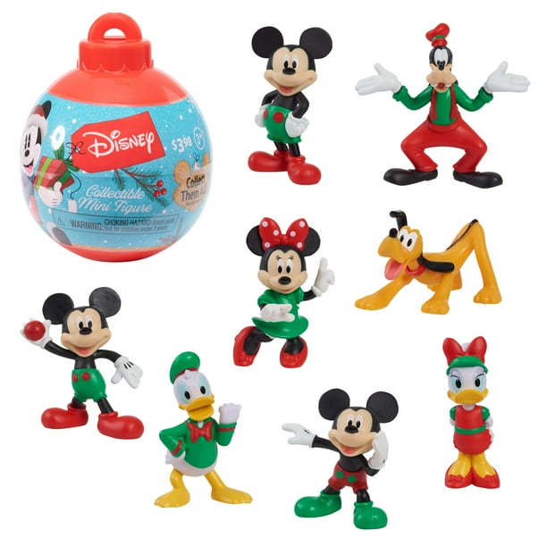 Disney Mickey Mouse & Friends Holiday Mini Figure Capsule Ornaments and Stocking Stuffers, Officially Licensed Kids Toys for Ages 3 Up, Gifts and Presents
