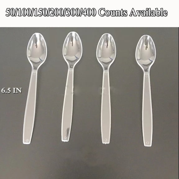 Clear Plastic Spoons Heavy Duty Plastic Silverware Plastic Cutlery Transparent Disposable Spoons Plastic Utensils Set Disposable Silverware for Table Home Office Outdoor Picnics