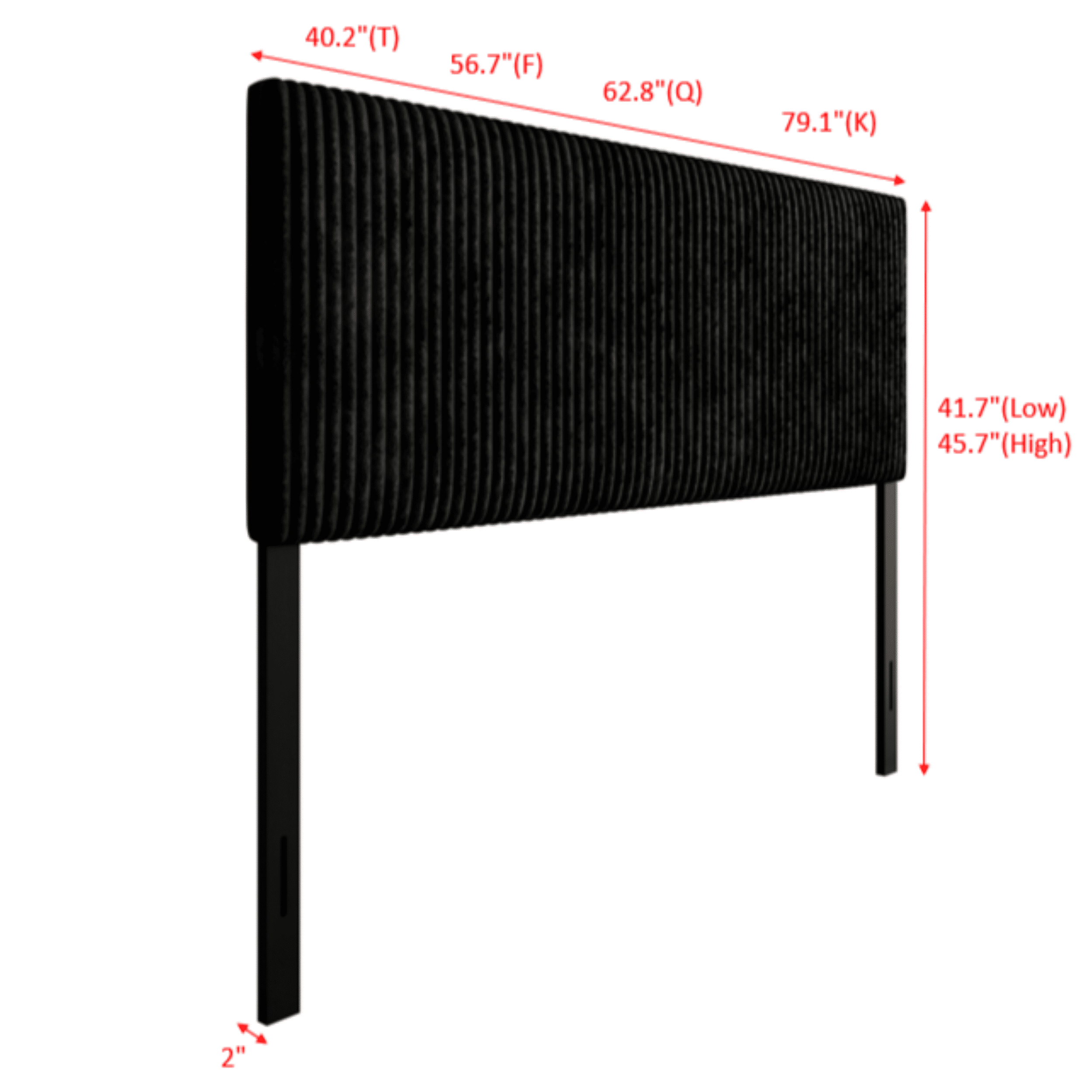 Home Design Romney Twin Upholstered Headboard with Vertical Channel Tufting, Adjustable Height, Black
