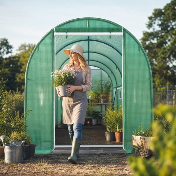GOJOOASIS Outdoors Heavy Duty 15 x 7 x 7 FT Portable Greenhouse with Water System