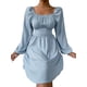 thumbnail image 3 of SAYOO Vestido de primavera para mujer, vestido de cintura alta fruncido con cuello cuadrado liso de manga larga, trajes hasta la rodilla con lazo en la cintura para mujer SAYOO  moda, 3 of 4