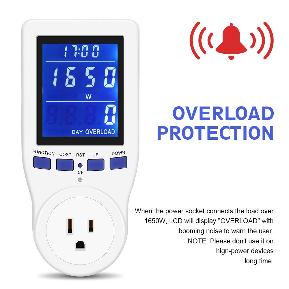 Electricity Usage Monitor, Plug in Power Consumption Meter Home Energy Consumption Analyzer with Digital LCD Display Overload Protection Watt Volt Amps Wattage KWH