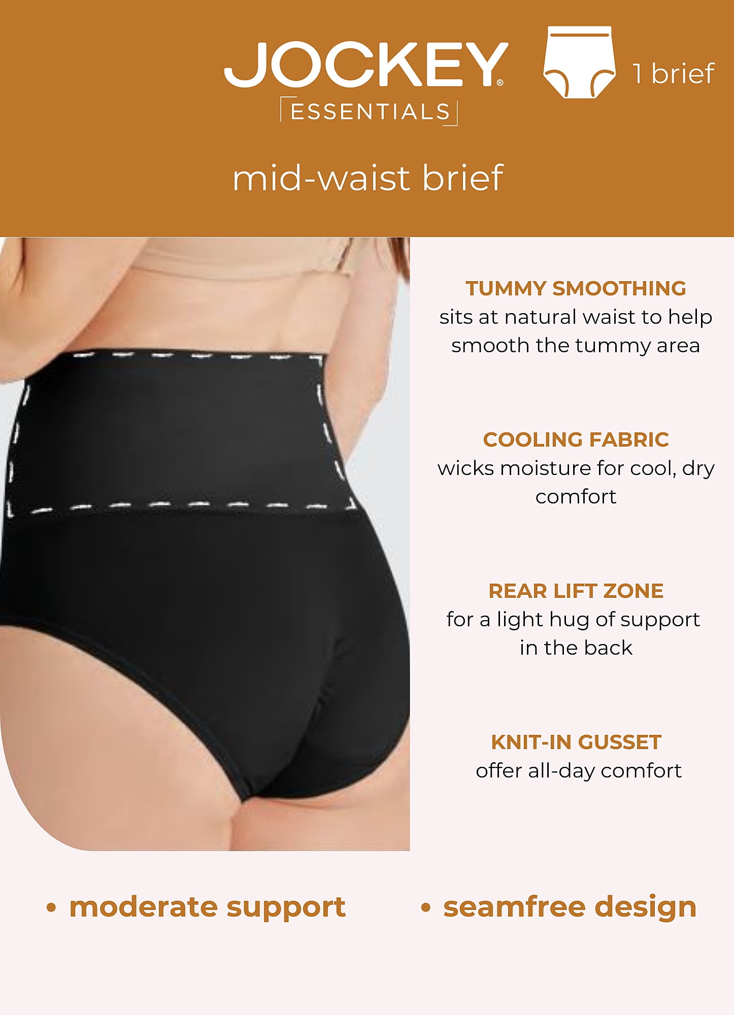Jockey® Essentials Women's Tummy Smoothing Mid-Waist Brief, Sizes Small-3XL