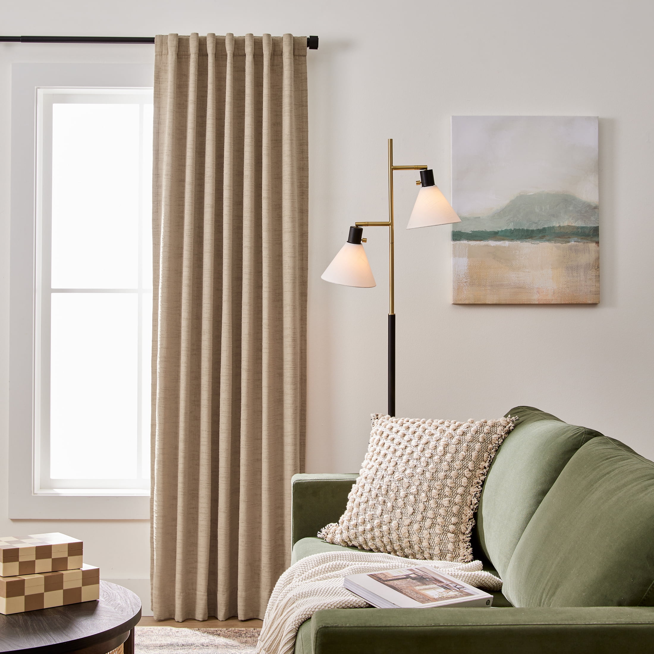 Better Homes & Gardens Textured Solid Chenille Blackout Single Curtain Panel, Beige, 50"W x 84"L