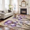 thumbnail image 2 of Large Area Rugs for Living Room Bedroom, Purple Iris 5'x8' Rug Washable Carpet Runner Indoor Outdoor, Spring Vintage Flowers Butterfly Leaves Khaki Non Slip Floor Mats Rug for Kitchen, Bathroom, 2 of 8