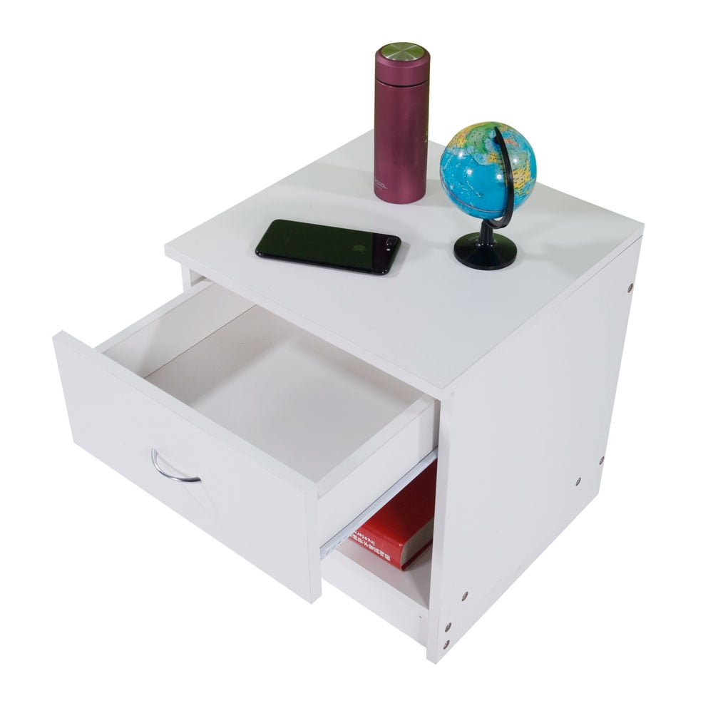 Lowestbest One Drawer Night Stand, Side Table for Living Room and Bedroom with Curved Handle, White Lowestbest One Drawer Night Stand, Side Table for Living Room and Bedroom with Curved Handle, White