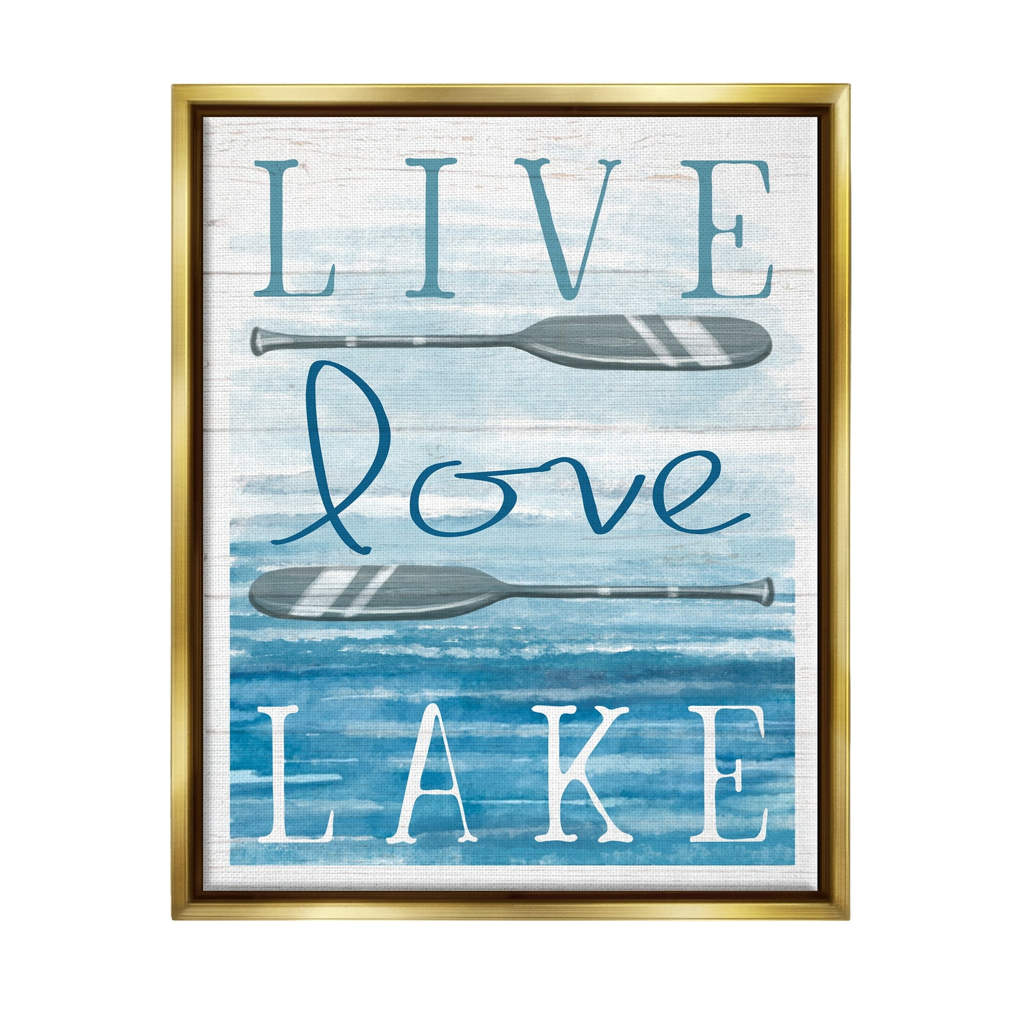 Stupell Industries Live Love Lake Quote Ores Water Motif Graphic Art Metallic Gold Floating Framed Canvas Print Wall Art, Design by Elizabeth Tyndall