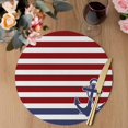 thumbnail image 3 of Anchor Red Round 13 Inch Placemats Set of 8, Modern Navy Blue White Striped Nautical HeatResistant Non Slip Place Mats for Dining Table, Wipeable Braided Kitchen Table Mats for Housewarming, 3 of 9