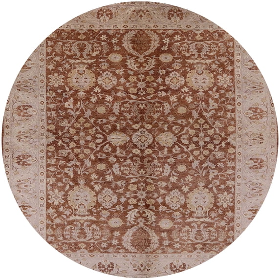 Ahgly Company Indoor Round Mid-Century Modern Chestnut Red Oriental Area Rugs, 7' Round