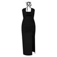 thumbnail image 4 of Wycnly Dresses for Women Party Club Sexy Cut-out Slit Ruched Bodycon Dresses with Drawstring Sleeveless Halter Solid Summer Long Formal Dress Black s, 4 of 7
