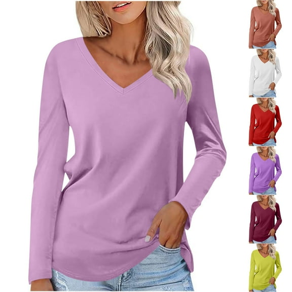 Odbmxy T Shirts for Women Plus Size Basic Long Sleeve Women's Plus Size Tops Plain Casual Relaxed Fit Comfy Layering Tops,Pink XXL