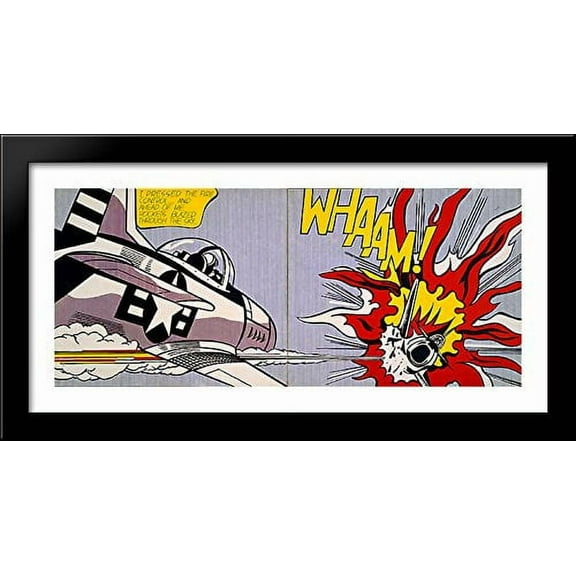 Whaam! 40x20 Large Black Wood Framed Print Art by Roy Lichtenstein