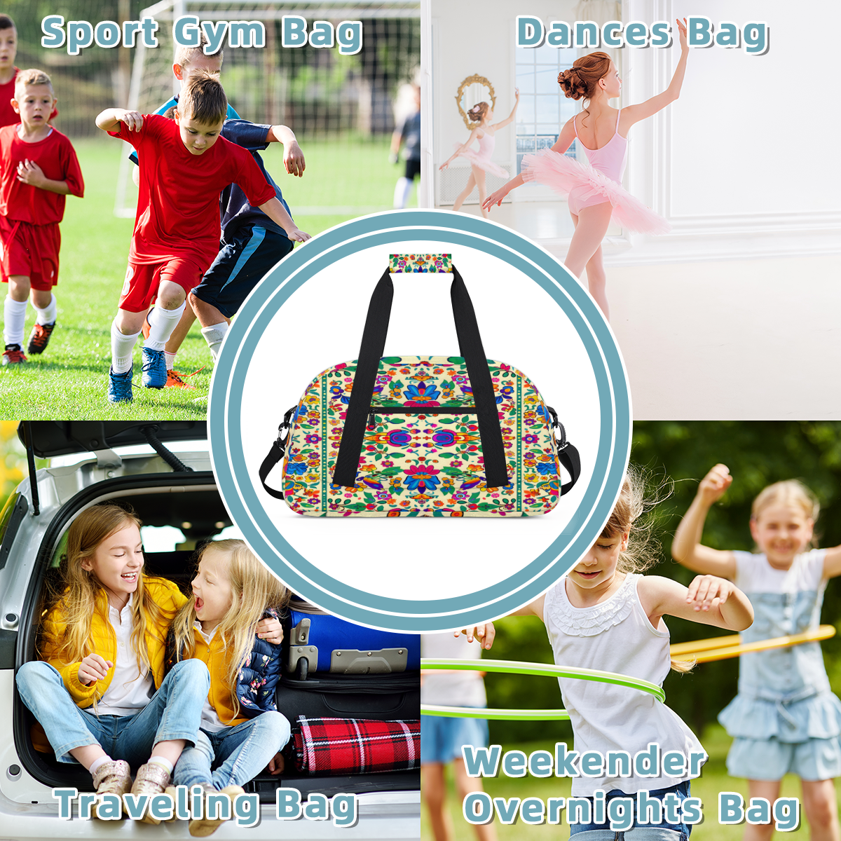 Herdesigns Sports Duffle Bags Travel Duffle Bag Gym Bag Birds Colorful Flowers Mexican Weekender Travel Bag Waterproof Overnight Bag Carry On Travel Tote Bag Dance Bags