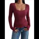 thumbnail image 1 of Camisas de Larga para Mujer, Cuello Cuadrado, Tops Cortos de Punto Acanalado, Conjuntos de Otoño, Ropa de Moda Vino Tinto S, 1 of 9