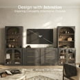 thumbnail image 3 of BELLEZE 6-Piece Modular TV Stand Set - 2 Arched Glass Door Sideboards, 2 Sideboards with Dresser, 2 Hutch Cabinets, Classic Modern Media Console Entertainment Center for Living Room (Ebony), 3 of 7