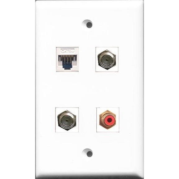 RiteAV - 1 Port RCA Red 2 Port Coax Cable TV- F-Type and 1 Port Cat5e Ethernet White Wall Plate