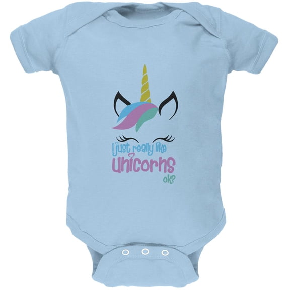 I Just Really Like Unicorns ok? Soft Baby One Piece Light Blue 12-18 M