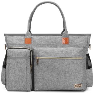 Laptop Tote Bag, Middle Size Computer Messenger Teacher Bag with 15.6'' Padded Laptop Sleeve Grey