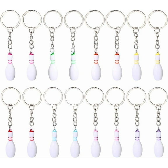 16Pcs 8 Colors Bowling Ball Keychains Sports Key Rings Bulk Silver Metal Alloy Resin Party Favors Carnival Reward Fillers Souvenir Bowling Pin Charm Keyring for Backpack DIY Crafts Decor