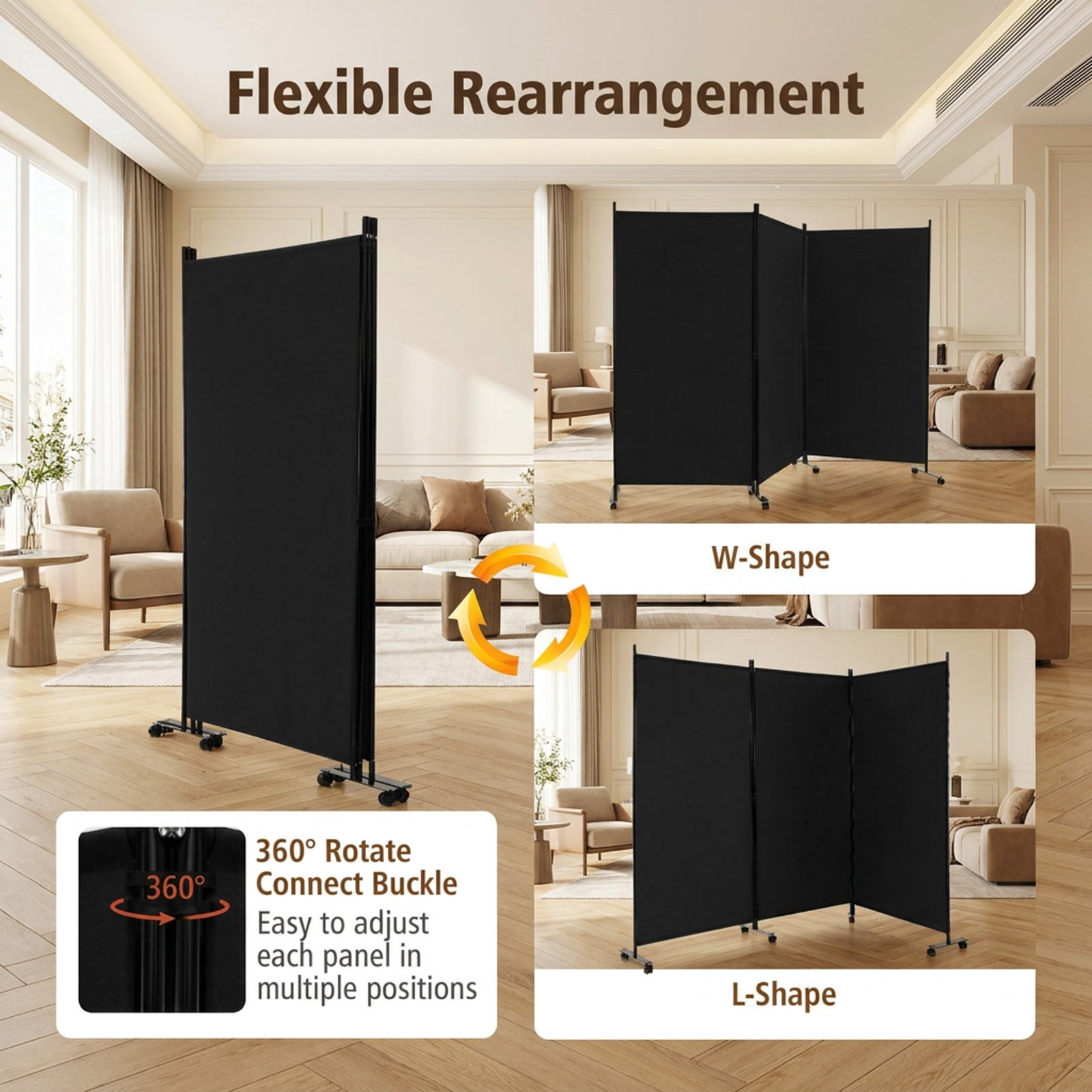 Vebreda 3 Panel Folding Room Divider with Lockable Wheels, Durable Material and Sturdy Frame, Perfect for Multi-scene Use, folding privacy screen