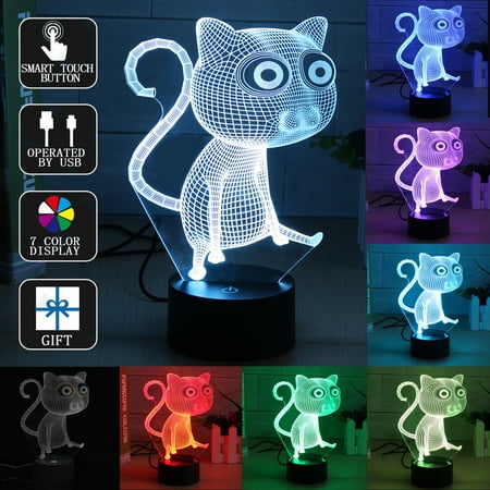 Cat Lamp - Cartoon Cat 3D LED Night Light 7 Color Change Touch Switch Desk Lamp Kids Children Christmas Birthday Gift